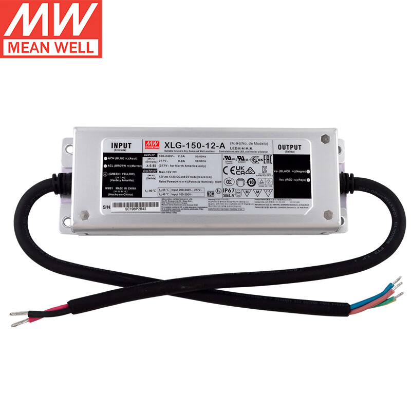 明纬（MEANWELL）XLG-150-12-A恒功率LED驱动器金属机壳防水电源8.4~12V12.5A输出