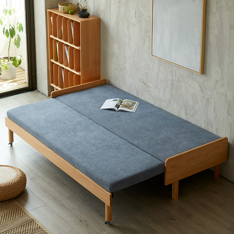 美型美酷伸缩床小户型客厅实木折叠沙发床两用双人单人坐卧两用床铁推拉床 65cm宽/床垫【椰棕+海绵】 1