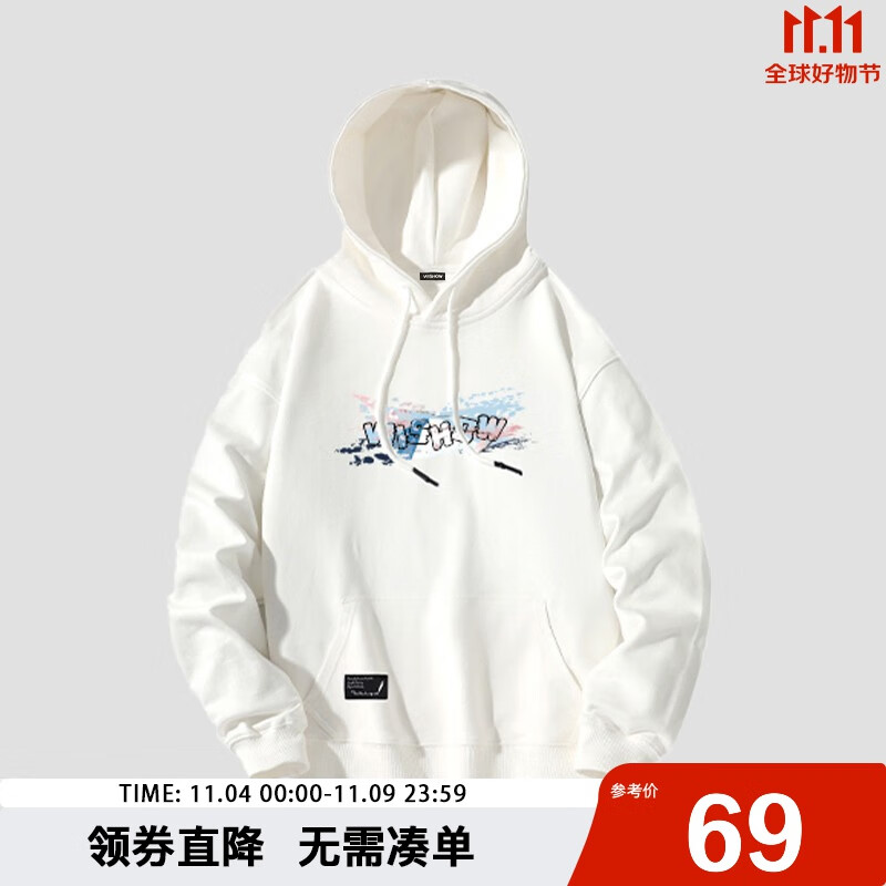 viishow 新款樱花富士山涂鸦印花连帽男式情侣休闲卫衣黑色百搭 白色 L高性价比高么？