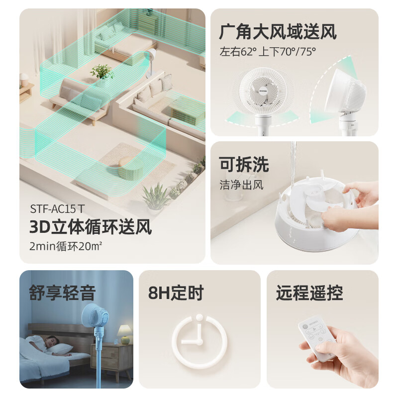 爱丽思（IRIS） 爱丽思落地扇家用空气循环扇大功率风扇电风扇直流变频电扇台扇 STF-AC15（机械款 左右自动 上下手动）