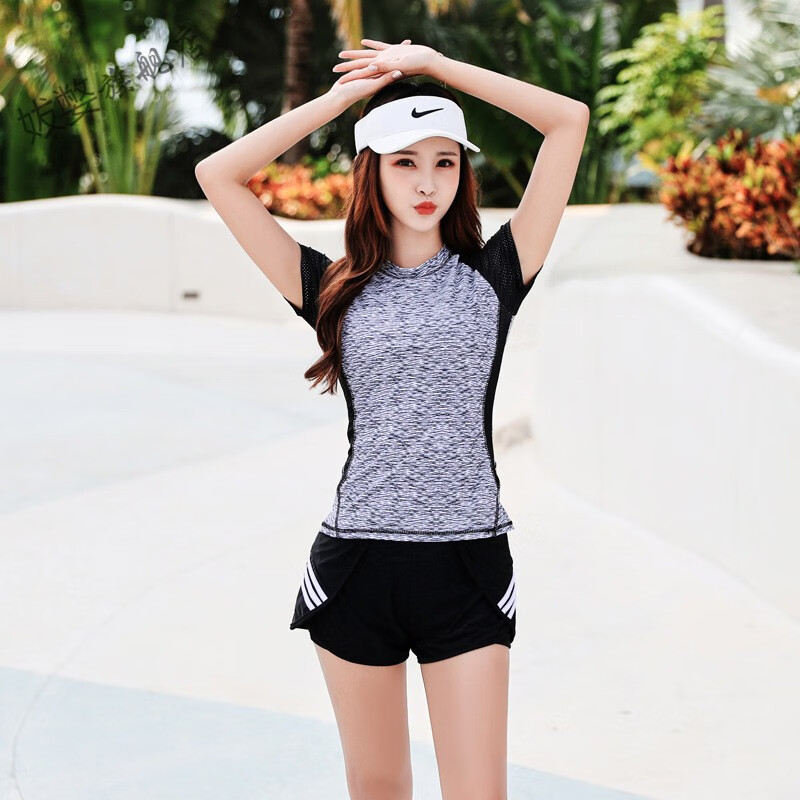 女生泳衣学生遮肚运动分体韩版ins少女高中生短袖短裤两件套泳装遮肉