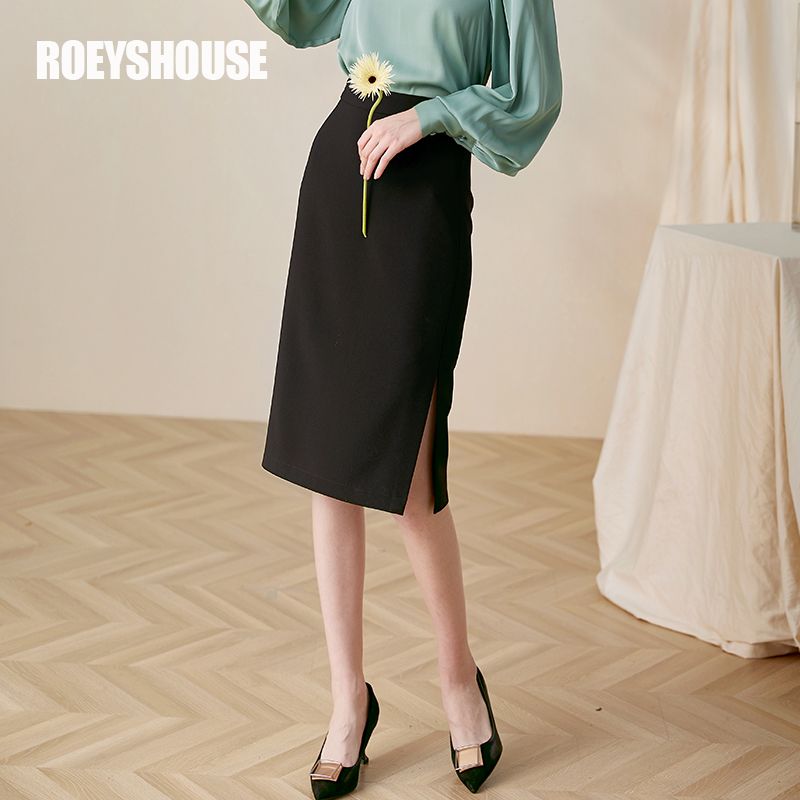 ROEYSHOUSE羅衣簡約黑色半身裙女秋裝新款知性O(shè)L修身包臀中長裙子01645 黑色 L