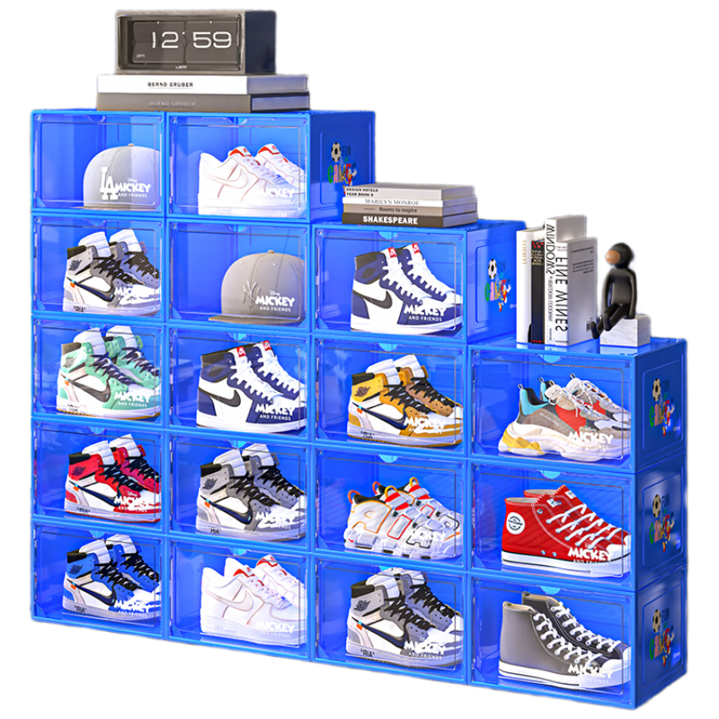 迪士尼迪士尼鞋盒透明鞋柜防尘防潮鞋架前开式收纳盒收纳柜蓝色4个装