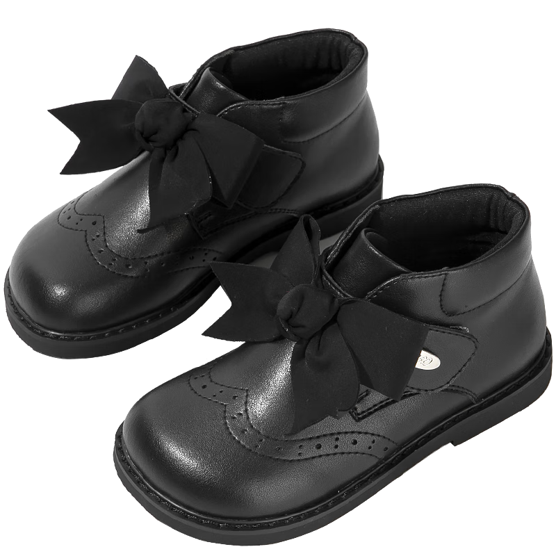 Ariaca艾芮蘇女童鞋兒童真皮小短靴秋冬單靴英倫風(fēng)寶寶加絨靴子公主皮靴 黑色加絨 31碼 內長(cháng)19.8/適合腳長(cháng)19.0