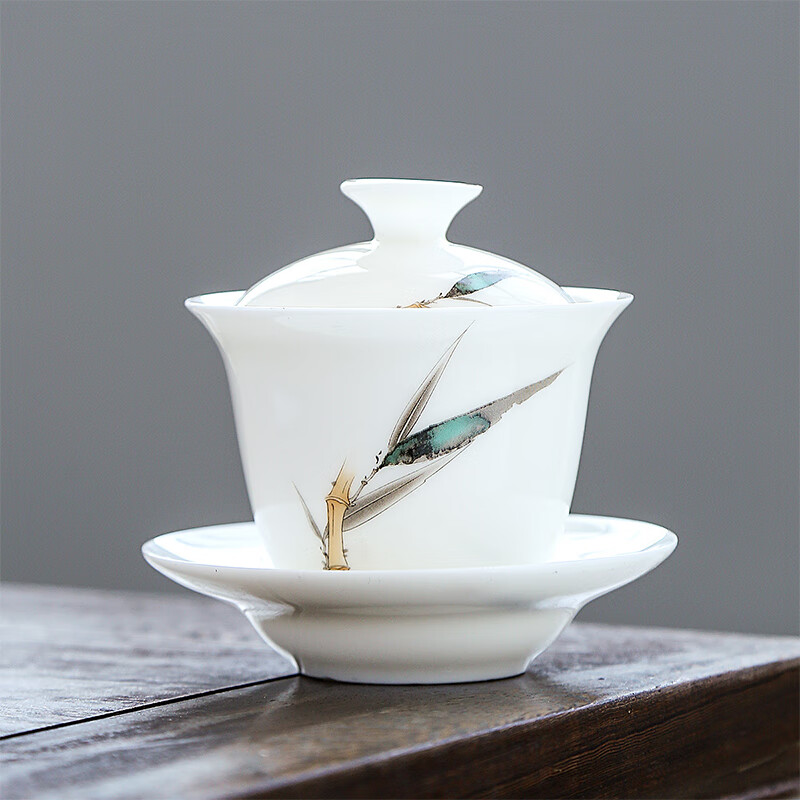 博为德化白瓷盖碗茶杯功夫茶具家用现代简约陶瓷泡茶器 青竹轩