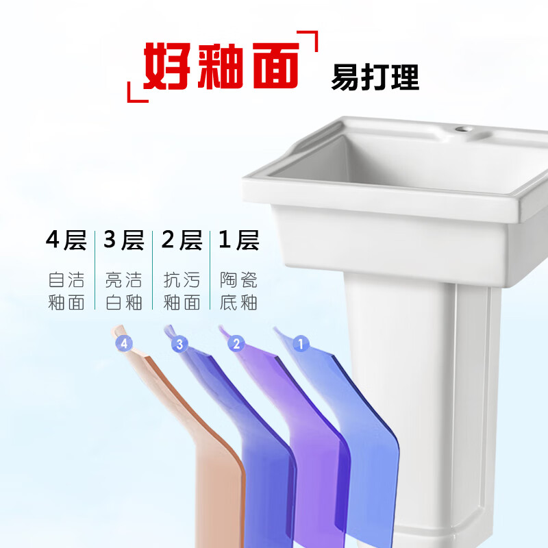 好亿家(HAOYIJIA)陶瓷立柱洗衣盆洗菜池落地洗手盆阳台洗脸盆柱盆老式大号洗涤槽 大号5062款 槽+柱+下水器