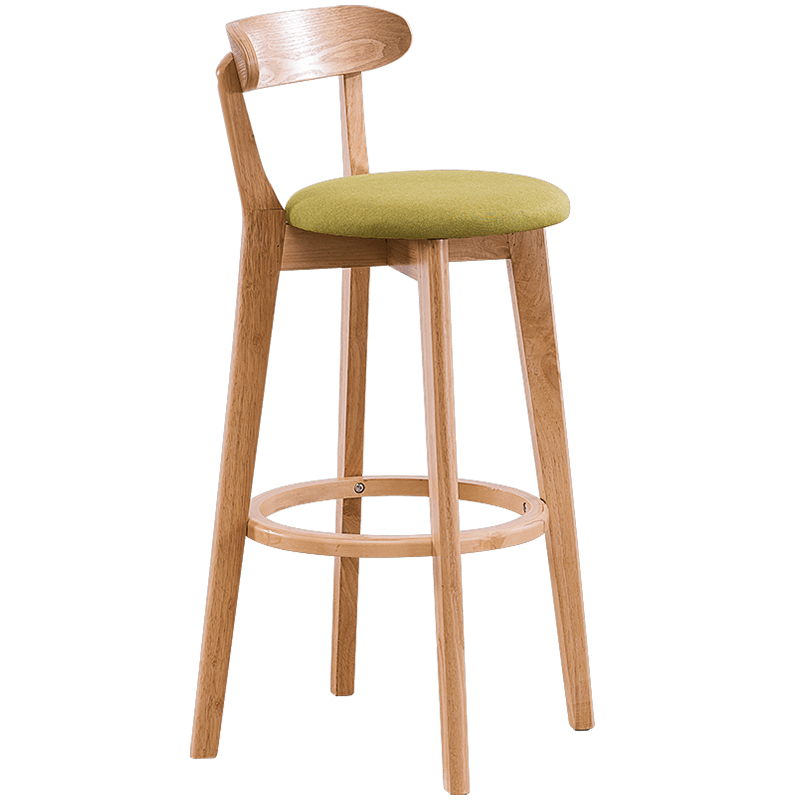 科润 实木吧台椅 家用木质休闲椅子 北欧酒吧吧椅 现代简约高脚椅靠背高脚凳 前台收银椅子 原木架油蜡皮棕色10056850233687