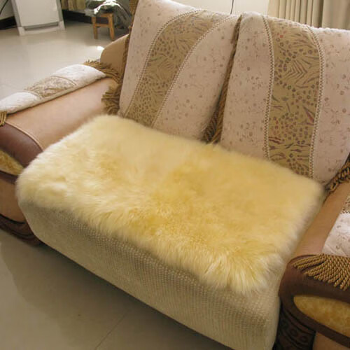 极路客加厚纯羊毛沙发垫皮毛一体沙发坐垫羊毛毛绒欧式真皮坐垫防滑 米黄色 60*60cm