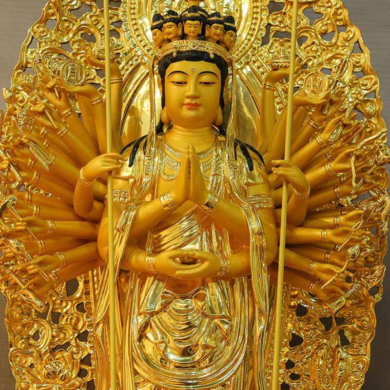 梵泽福 千手观音佛像 铜摆件观世音观音菩萨佛像家用佛堂铜像 高108cm