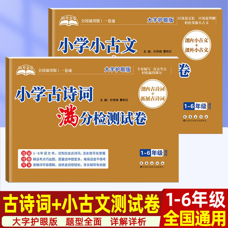 小学语文古诗词小古文训练专项测试卷子满分检测试卷课内课外阅读选择训练题小学生一二三四五六年级全国通用 小学古诗词+小古文 2本 1-6年级通用