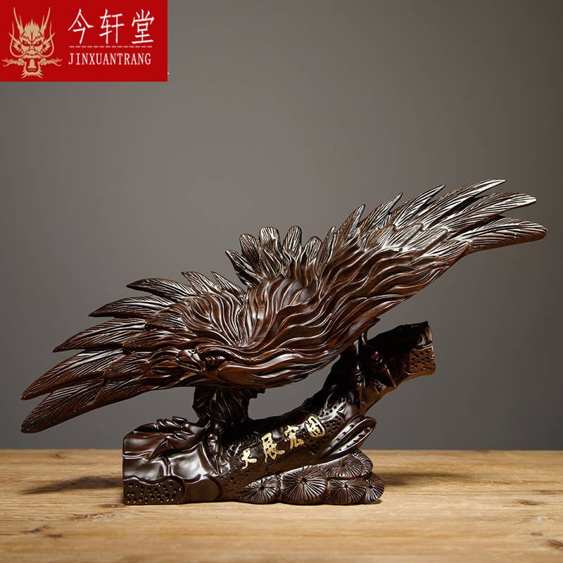 今轩堂黑檀木雕大展宏图老鹰摆件实木质雄鹰家居办公客厅装饰工艺品
