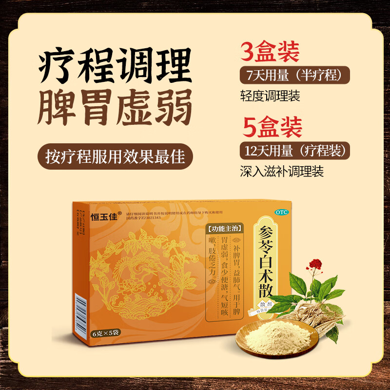 恒玉佳参苓白术散丸6g*5袋/盒参芪健脾胃白术丸颗粒湿气重去湿气排毒