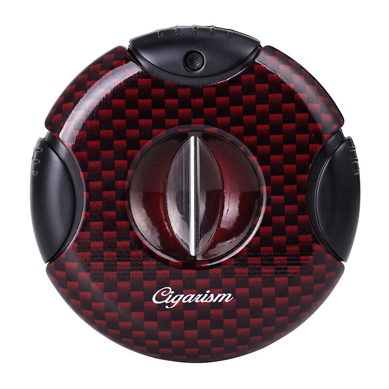 cigarism碳纤维风格圆形g10半自动弹簧雪茄剪雪茄v剪刀 碳纤红