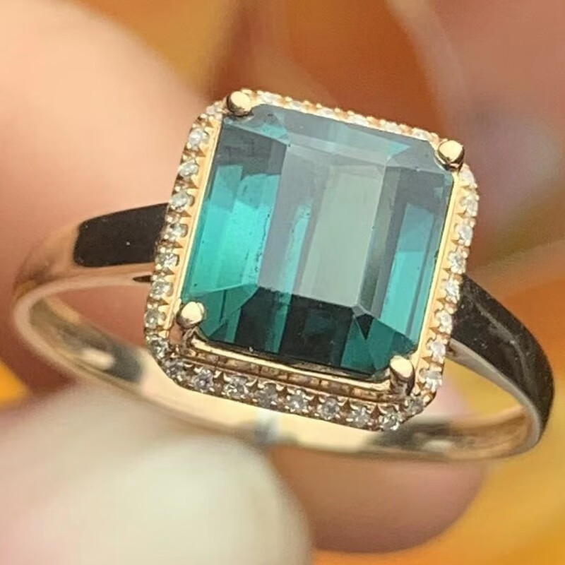 俊辰珠宝   天然蓝碧玺戒指女 18k金镶嵌钻 火彩旺 情人节生日礼品送