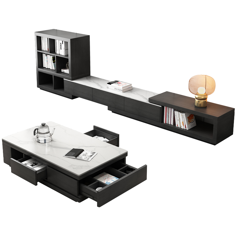 MELCHERS 茶几电视柜 意式极简岩板茶几电视柜组合小户型可伸缩轻奢茶几电视柜 伸缩茶几 【进口岩板】