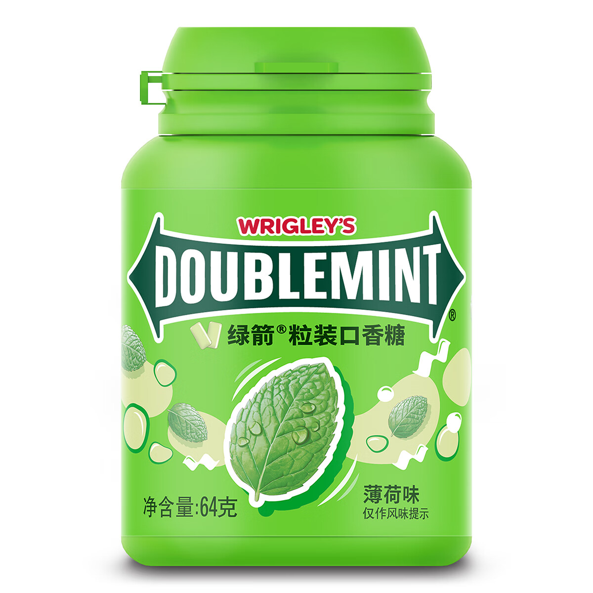 绿箭绿箭口香糖40粒64g瓶装绿茶薄荷口气清新糖清嘴去烟味办公室零食