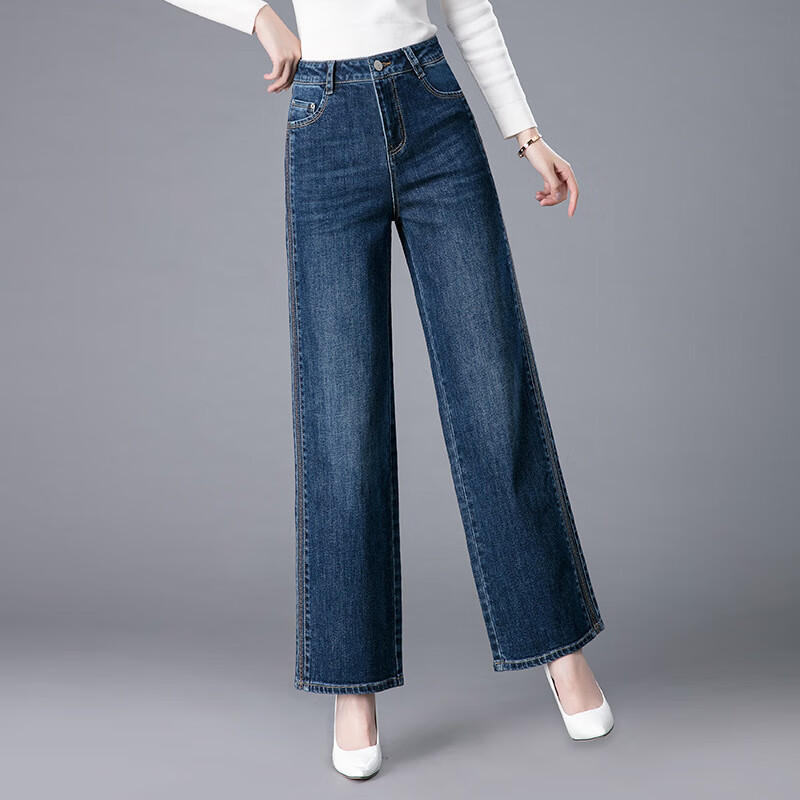 卡维妲阔腿绣花牛仔裤大脚甩裤拖地裤百搭时尚中年女裤子长裤秋冬款