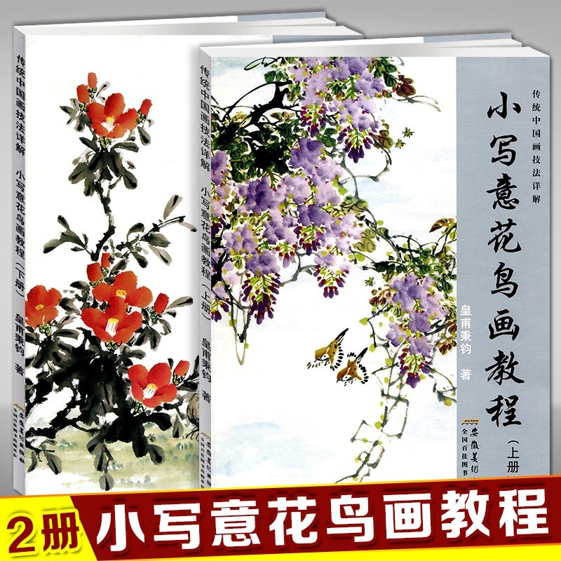 包邮！小写意花鸟画教程上下2册 传统中国画技法详解 皇甫秉钧绘画美术教材 国画水墨画初学者花鸟画书籍