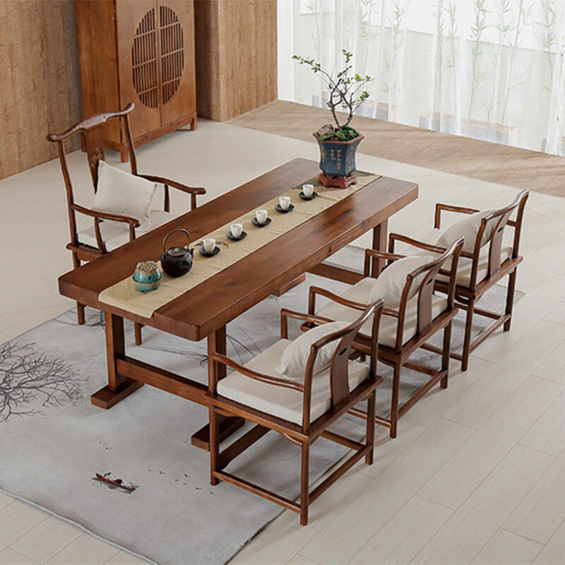 小米石茶桌餐桌一体新中式办公功夫茶台两用茶桌1.