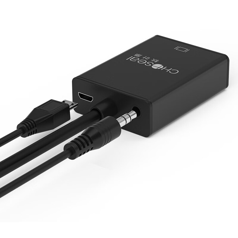 秋叶原(CHOSEAL)VGA转HDMI线转换器带音频供电 高清视频转接头笔记本台式机接电视显示器投影仪 黑 QS9406