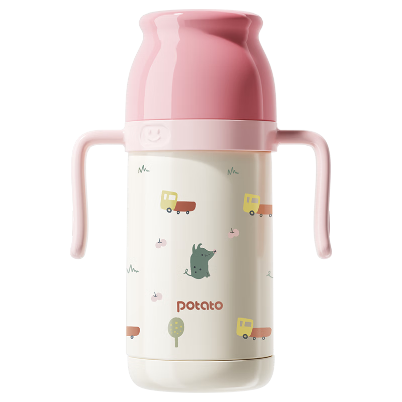 小土豆（potato）保溫水杯帶吸管寶寶學(xué)飲杯嬰兒帶手柄恒溫直飲水杯吸管奶瓶保溫杯 粉色