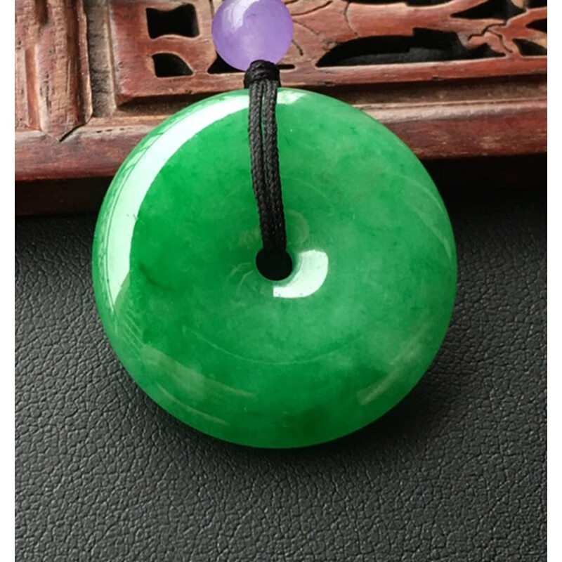 聪蝶缅甸翡翠吊坠老坑冰种满绿平安扣吊坠挂坠男女款带证书