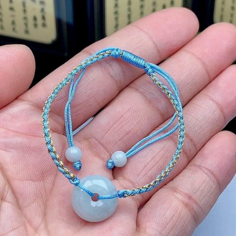 随峰缅甸料a货翡翠玉石平安扣手环新款手绳编织玉扣手串手链