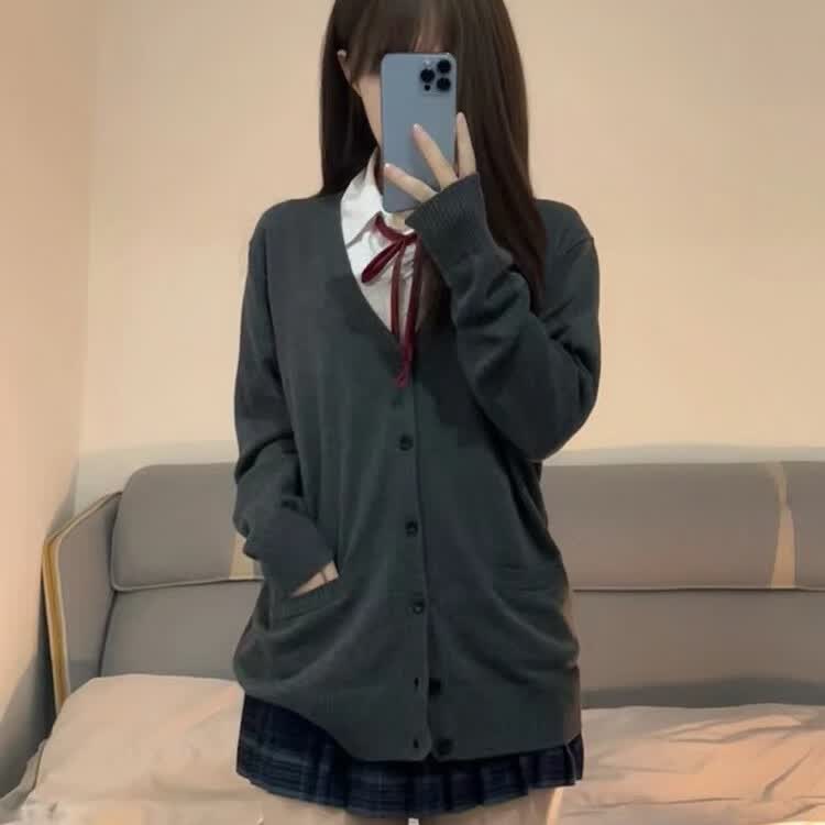 FSHEjk制服毛衣开衫外套女秋冬日系学院风制服校供感深灰色针织衫上衣 深灰色[常规款]  L 建议98-108高性价比高么？