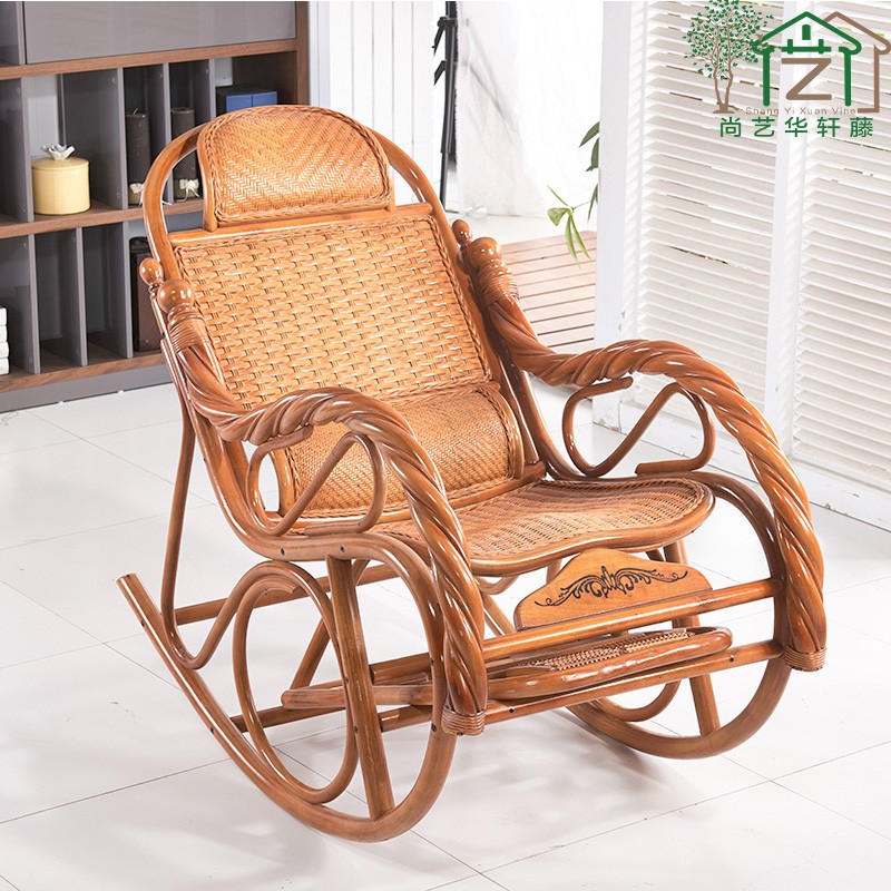 尚艺华轩藤阳台躺椅藤摇椅逍遥椅摇摇椅成人老人午休睡椅摇摆椅(包