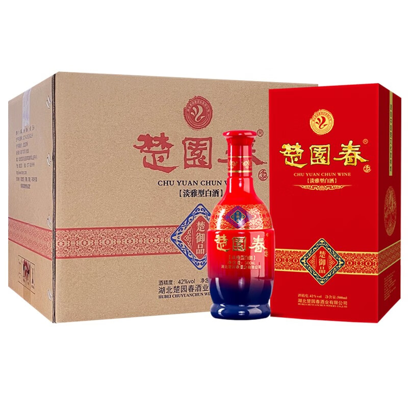 楚園春楚御品42度淡雅浓香型白酒湖北宴席送礼盒装酒 42%vol 500mL 6瓶 整箱