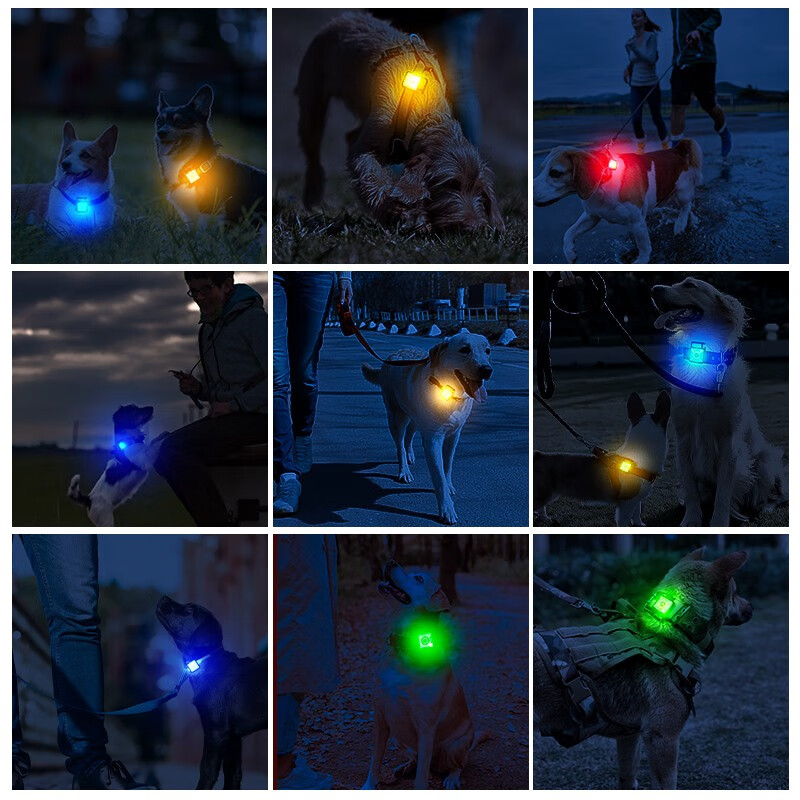 微笑鲨夜光遛狗灯狗狗防走丢失车祸宠物神器充电led闪光夜间安全信号灯 5档光源【续航4-8H 高弹头带 】