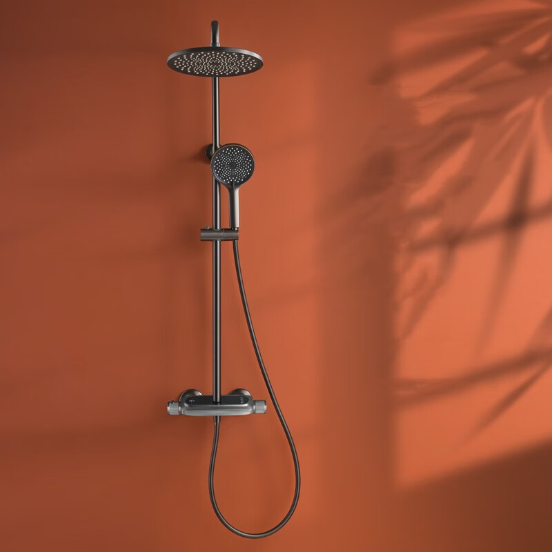 套装智能控制混水阀家用全铜体增压花洒 超大星空顶喷枪灰色恒温花洒