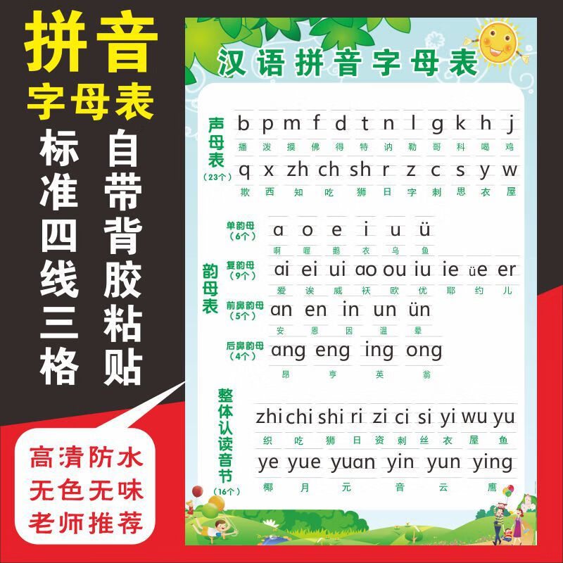生母韵母整体认读音节26个汉语拼音字母表墙贴 汉语拼音字母表墙贴