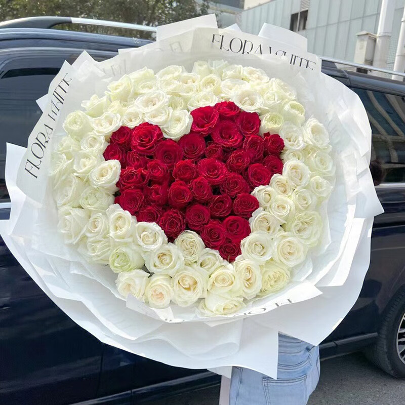 99朵红玫瑰爱心鲜花 同城配送 支持预约日期