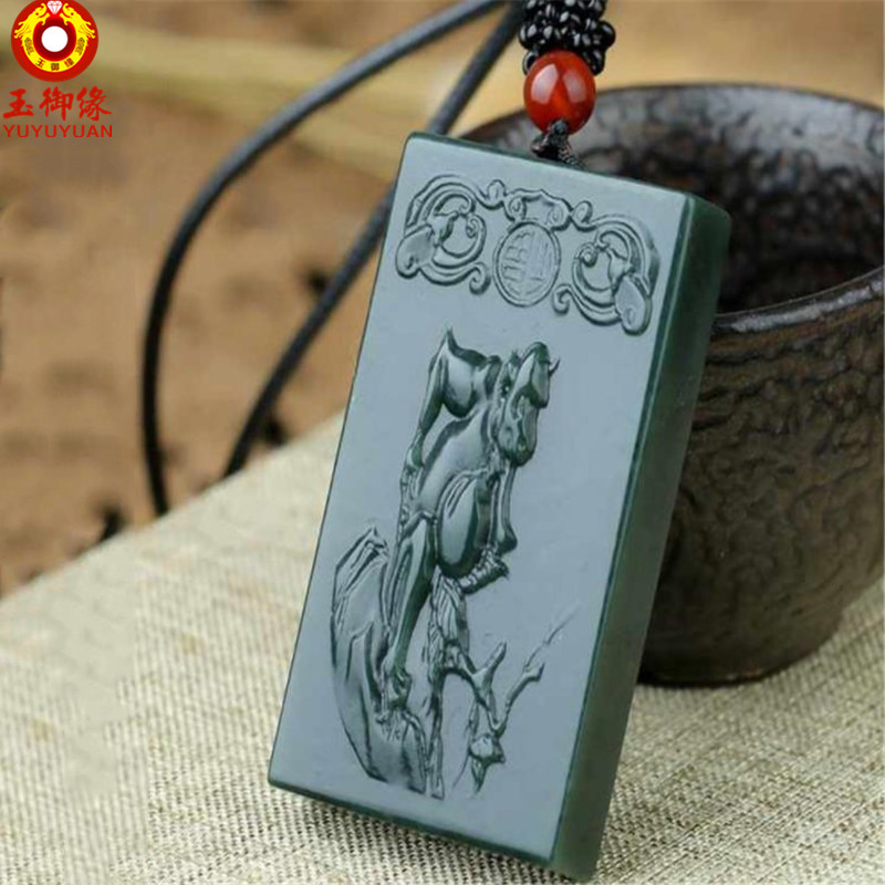 玉御缘 原创新款玉石青玉十二生肖玉吊坠鼠牛虎兔龙蛇马羊猴鸡狗猪玉珠玉佩本命年挂件男女款礼物带证书免 生肖猪吊坠+证书+精美包装