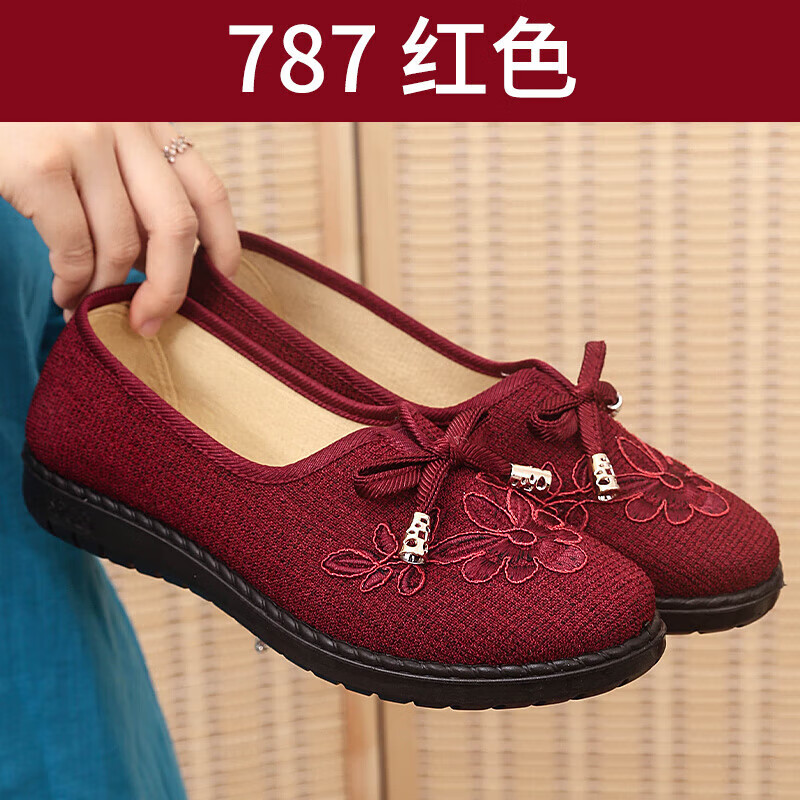 缘雅婷老年小脚鞋老太太鞋春秋妈妈中人奶奶鞋软底鞋 红色 35