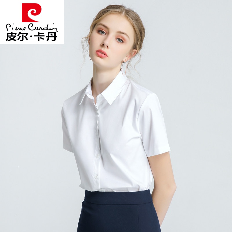 衬衫2022夏季新款短袖上衣职业正装商务面试教师衬衣棉质针织 白色 xs
