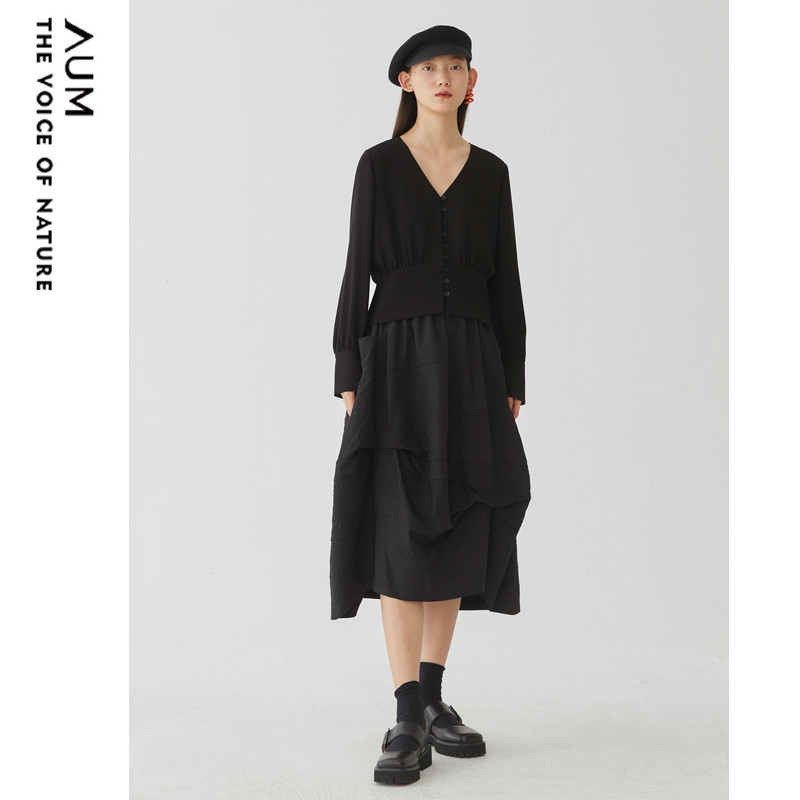 噢姆(aum)秋季新款黑色花苞裙半身裙 黑色 s