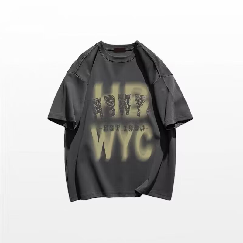 POUM男装联名美式复古墨绿色纯棉短袖t恤男女夏季宽松街头半袖体恤 JXFS-1125绿色 XL 【130-145斤】