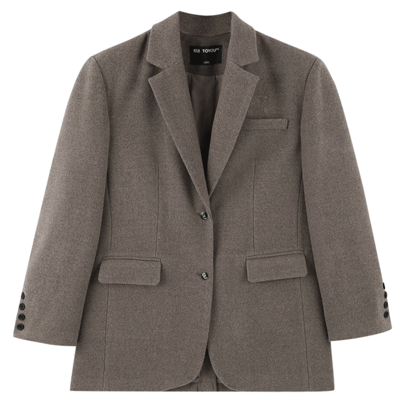 初语咖啡色加厚呢子大衣女2023冬季新款款通勤风垫肩毛呢西装外套 浅咖色 M