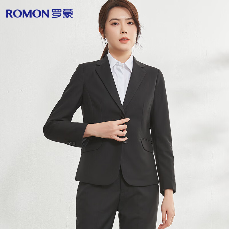 罗蒙西服套装女士职业装修身单西正装商务面试工作通勤西装外套 藏青
