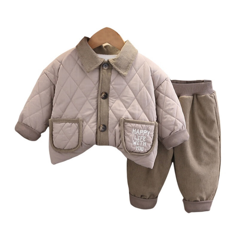 G.duck童装一岁宝宝衣服男童套装秋冬加厚保暖夹棉衣儿童外套婴幼童棉服 灰绿色 100 (建议身高90cm 3-4岁)cm