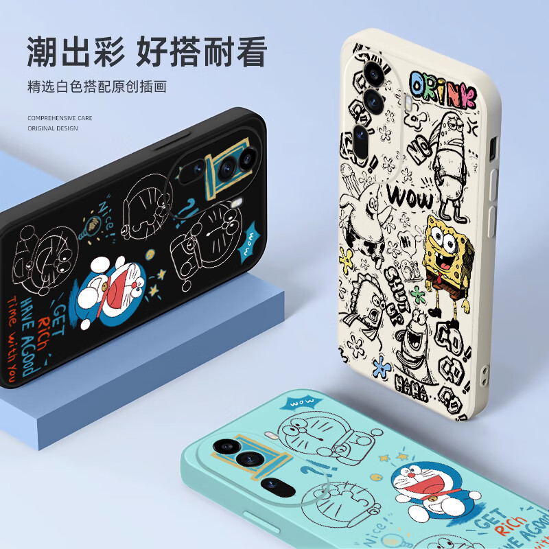 渡方舟 适用OPPOReno11Pro手机壳手腕带短挂绳防摔软壳Reno10pro+轻薄直边硅胶镜头全包保护套保护套 Reno10【白色-白底纹叮当猫】