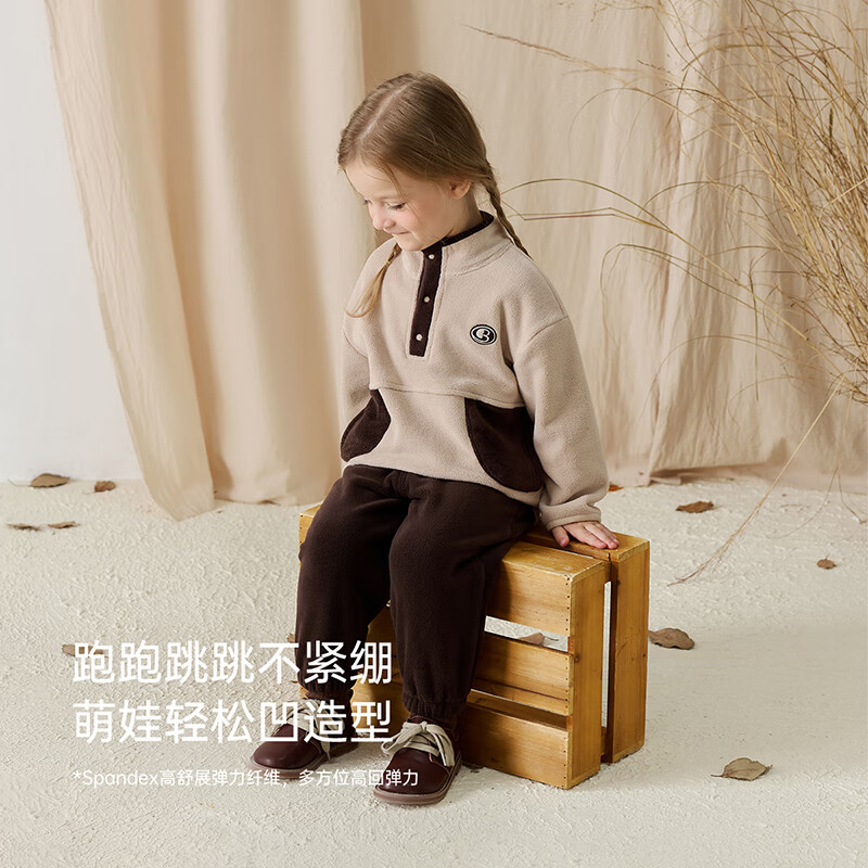 babylove婴幼儿裤子春秋款束脚裤奥利绒儿童卫裤户外长裤宝宝休闲裤 墨绿色 90 cm