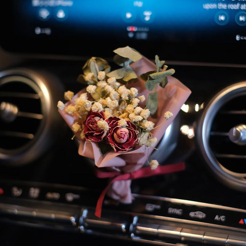 车内空调出风口装饰扩香石汽车用品摆件车饰 4温柔水晶玫瑰花束出风口
