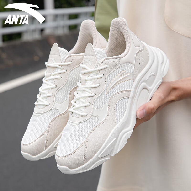 运动鞋休闲鞋跑步鞋女士春夏季透气网面鞋户外旅游鞋 浅米白/一度灰