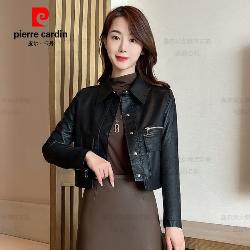 皮尔卡丹（pierre cardin）皮衣短外套女2023秋季新款修身显瘦洋气质时尚减龄小个子PU皮上衣 黑色 M(100-109斤)怎么样,好用不?