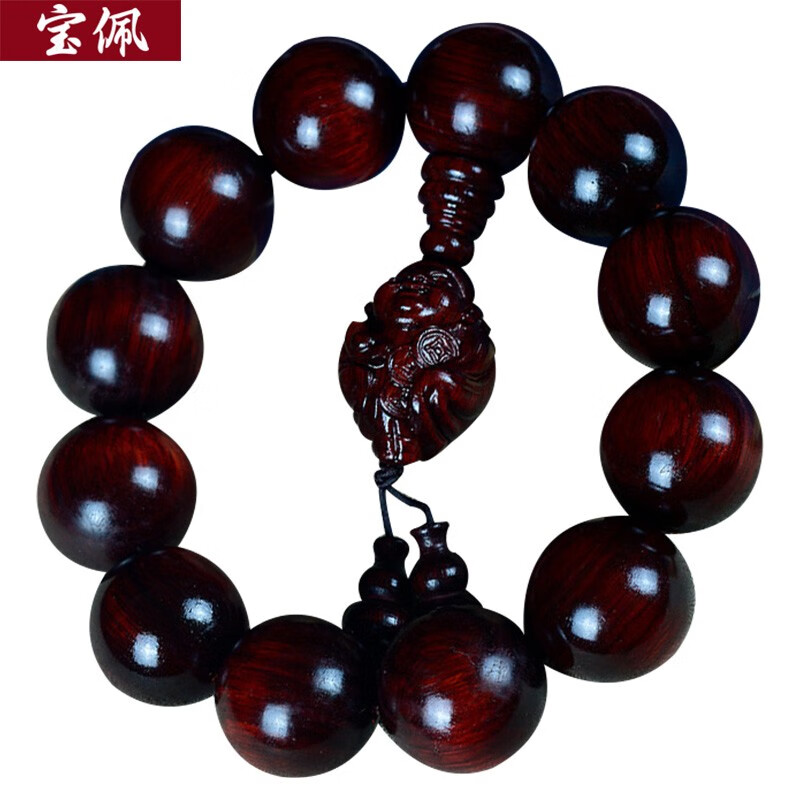 宝佩收藏高档小叶紫檀20mm手串高密沉水财神爷配饰佛珠礼品 犀牛角紫檀财神爷款20mm*12颗