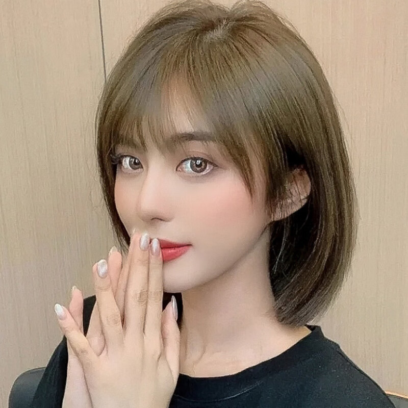 佰芙美假发女真人发丝减龄锁骨发自然可爱波波头中长发假发头套 递针