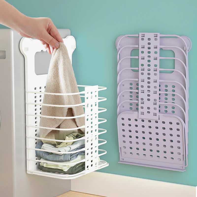 卫生间置物架浴室放衣服厕所洗手间壁挂式洗衣机 大号/可折叠白色